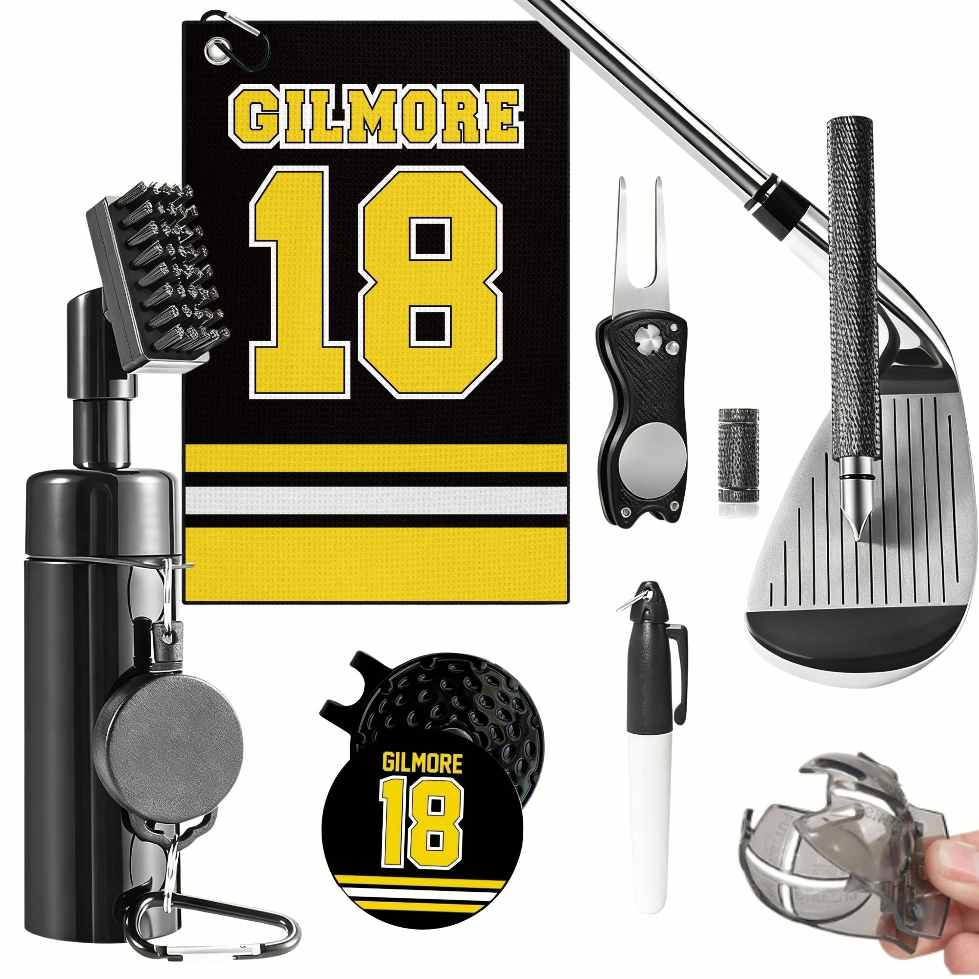 Divot Repair Tool - Golfclub reinigingsset met golfclubreiniger, golfhanddoek, divot-reparatietool,