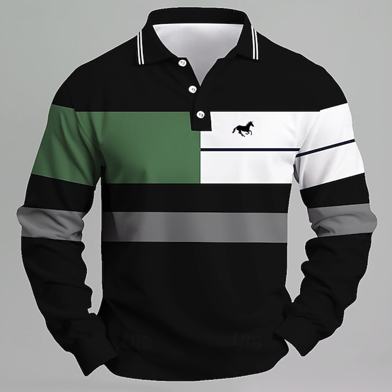 Golf Equipment Logo - Gestreept herenpoloshirt met eenhoornlogo en print